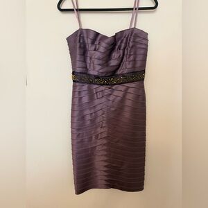 BCBGMaxAzria Strapless Dress in Rich Purple with Black Accents
